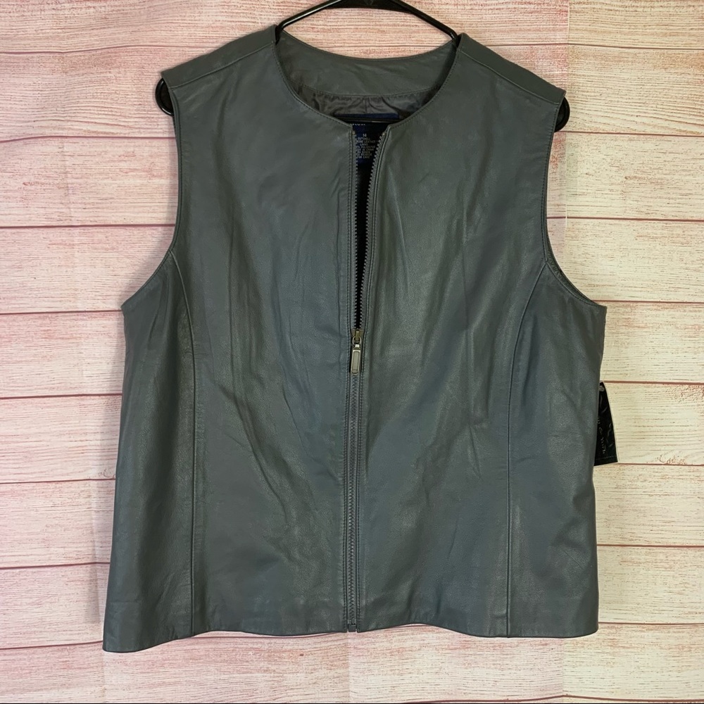 Preston & York Gray Genuine Leather Vest Sz14